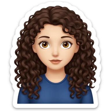 white girl with long dark curly brown hair brown eyes  sticker