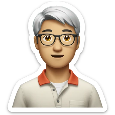 Young chinese bespectacled man wearing a polo shirt sticker