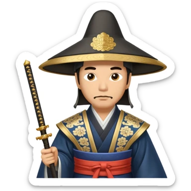 Samurai lord, Elegant noble in long robes with tall hat, holding a scroll of orders. sticker