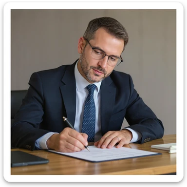 Enhance the image to look like a highly realistic professional photo of a person signing a contract. The scene should be formal and professional with natural lighting and clear, sharp details. Remove any background to keep it clean and focused on the subject. sticker