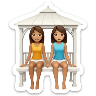 Two brunette women sitting on a white gazebo sticker