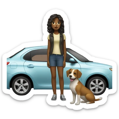 girl with dog and car sticker