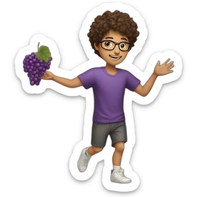 Young brown short curly haired men with glasses throwing grape sticker