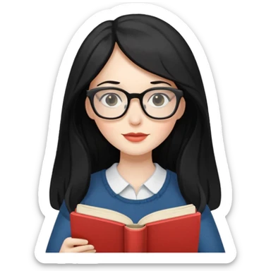 long black haired women with book with optical sticker