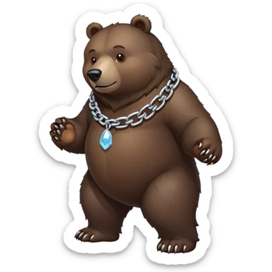 Full-length dark bear with detailed fur, on all four legs, wearing only a clean simple ice chain collar, no pendants or attachments sticker