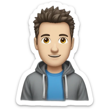 white male adult, Dark Brown Spikey Hair,, Blue Eyes, Grey Hoodie, Blue Jeans, Converse shoes sticker