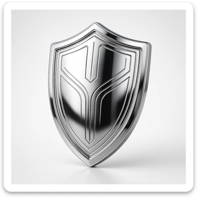chrome style shield, metallic, reflective, futuristic sticker