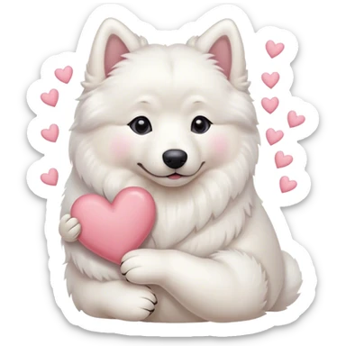 samoyed hug with pastel hearts sticker