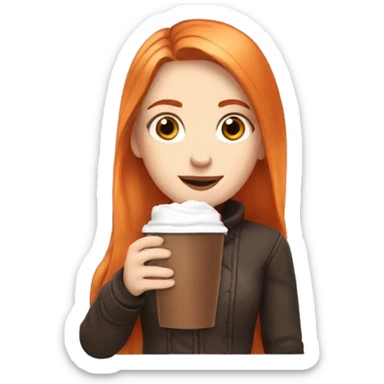 white girl with orange long hair and a hot chocolate sticker