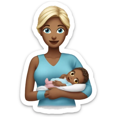 mom holding newborn baby girl with blue eyes sticker
