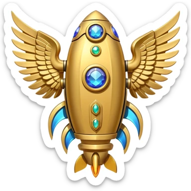 gold ancient wide jetpack with extremely wide rocket wings and gemstone inlays, back view, no fire sticker
