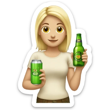 Blonde girl w a frog and a bottle of beer sticker