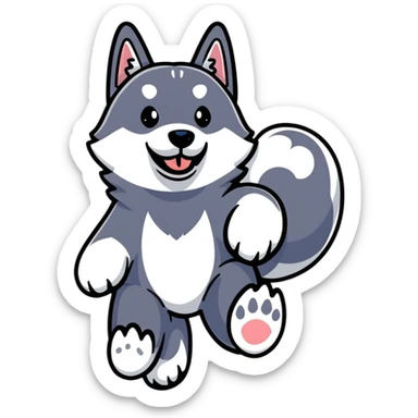 husky dog jumping in the air sticker
