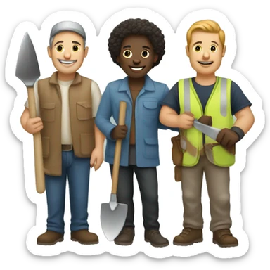 Diverse group of archaeologists holding trowel emoji sticker