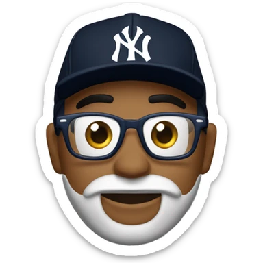 Hombre delgado, con expresión seria, con gorra negra de los new york yankees, barba corta, gafas de sol negras redondas y piel muy blanca sticker
