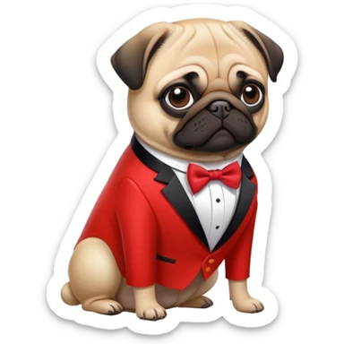 pug dog wearing a vermillion tuxedo sticker