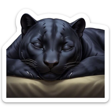 Meme-Worthy cute Sleeping black Panther Portrait Emoji, Head resting peacefully with a contented smile, showcasing a luxuriously sleek form and eyes gently closed in serene slumber, Simplified yet comically adorable features, highly detailed, glowing with a soft, drowsy dark light, high shine, relaxed and utterly lovable, stylized with an air of playful laziness, bright and heartwarming, soft glowing outline, capturing the essence of a sleeping black Panther that feels destined to become the next viral icon of adorable rest! sticker