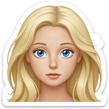 Blond model, with blue eyes, long hair , with freckles under her eyes sticker