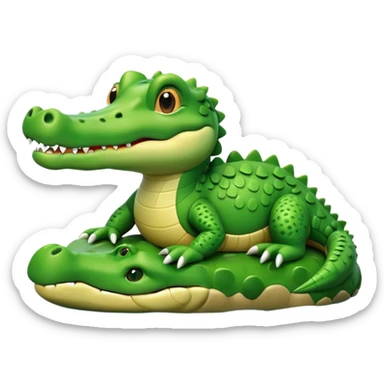 A cute 3D cartoon crocodile resting on a riverbank, part of its body in the water. Smooth rounded design, bright colors, soft lighting, friendly expression, Memoji-style realism. sticker