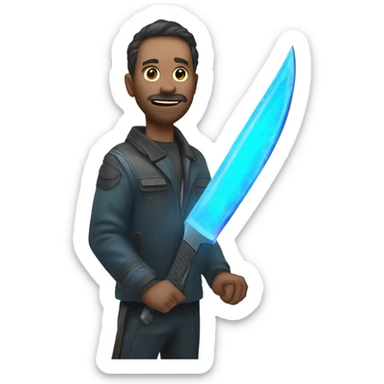 sci-fi machete with blue ray blade sticker