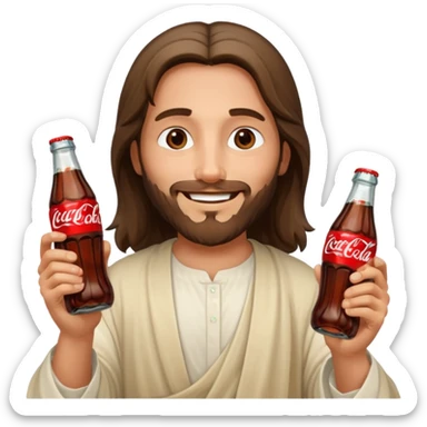 Иисус счастливый дережит в двух руках бутылочки с coca-cola 0,3 sticker