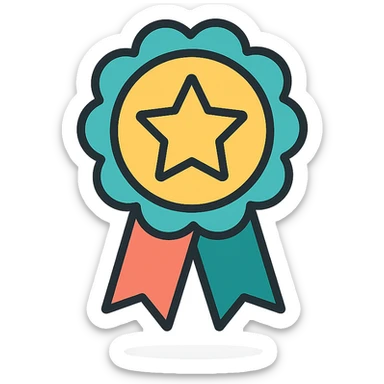 vector icon of a most popular award badge with gold and colorful elements, elegant and minimalist flat design, isolated on white background, 2D flat vector, trending icon look, soft shadows, no text, perfect for commercial use, icon style, variation 1 sticker