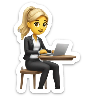 Girl work with laptop, coffee and bow  sticker