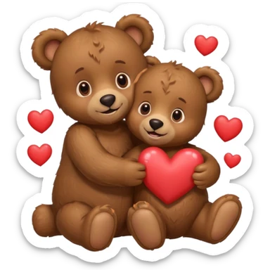 girl bear and boy bear hugging, surrounded by hearts, playful and loving, cute sticker