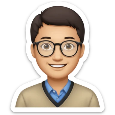 asian man light skin wear glasses smile sticker