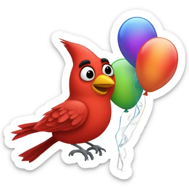 Happy red cardinal with birthday balloons sticker
