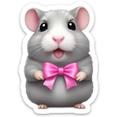 Cute grey hamster with pink bow sticker