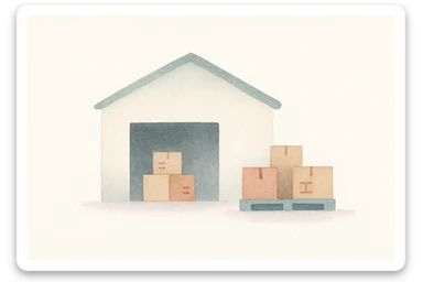 cargo warehouse, watercolor illustration style sticker