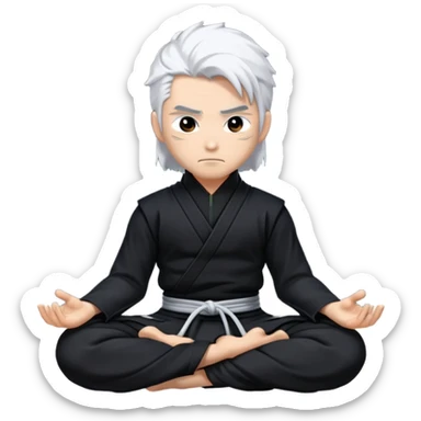 Gabimaru the Hollow, meditating, white hair, black ninja attire, calm face, sitting pose sticker