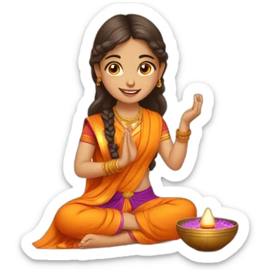 A young girl doing pooja sticker
