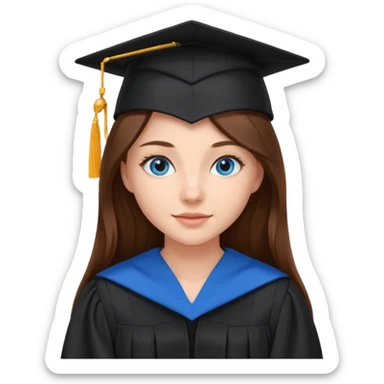 school graduation with a pretty female graduating student with long brown hair, blue eyes sticker