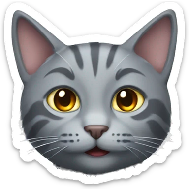 A gray cat using magic sticker
