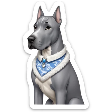 Gray Great Dane with white and blue toile collar on  sticker