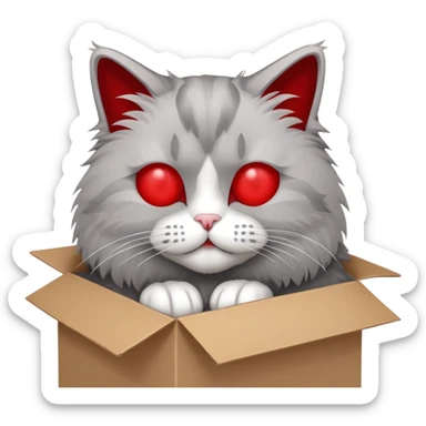 schrodinger's cat in cardboard box with red x'es for eyes closed sticker