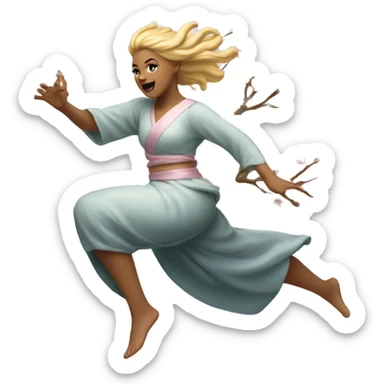 blonde cherry blossom goddess sprinting, with a large stride and arms outstretched sticker
