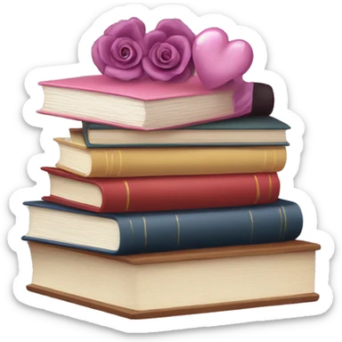 Stack of books and one of them has the title romance girlie sticker