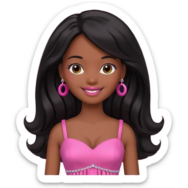 Make skin Darker skin Black barbie, long black  hair, pink dress sticker