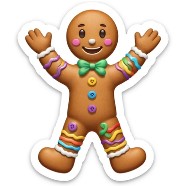 i would like a gingerbread man emoji, it should have colorful buttons, white lines on his arms and legs similar to the gingerbread man character from shrek sticker