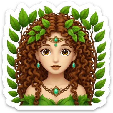 Psychedelic goddess of the forest with brown eyes , brown curly hair sticker
