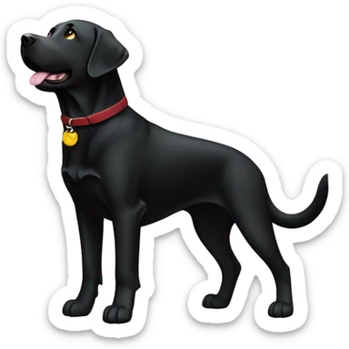 a black labrador, full body view without collar, hold his pew high, comicstyle sticker