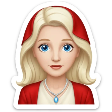 Patty Andrews from The Andrews Sisters with blue eyes, long platinum blonde hair, ivory outfit sticker