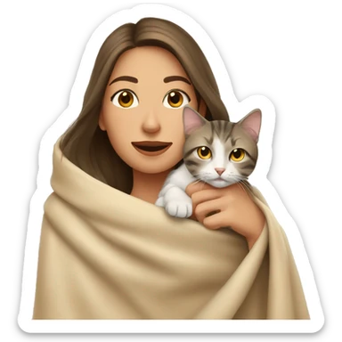 pretty woman petting cat in beige blanket sticker