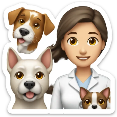 Brunette female vet with a cat and a dog sticker