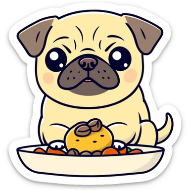 Pug eating sticker