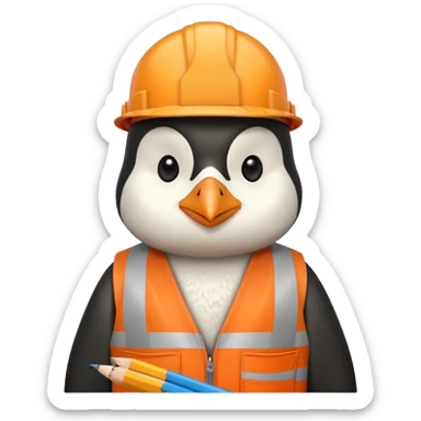 worker penguin wearing orange west holding a pencil sticker