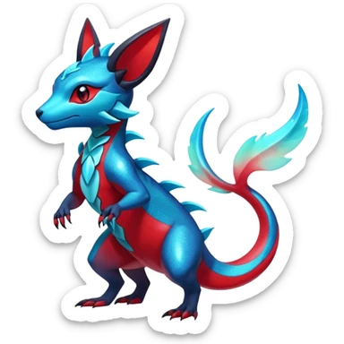 Anthropomorphic Shiny Sparkly Red Colorful Dark Shiny Exotic Salandit-Aurorus-Glaceon-Fakémon-hybrid-creature (full body)  sticker